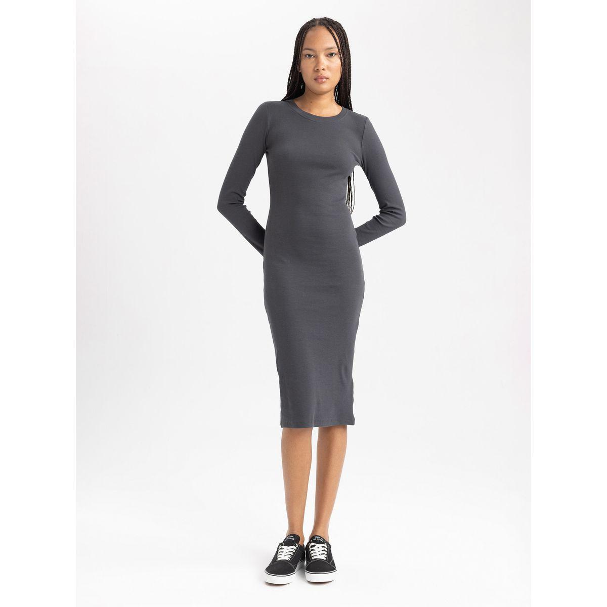 DeFacto X Styli  Rib Round Neck Bodycon Midi Dress-women-clothing-dresses-image-2
