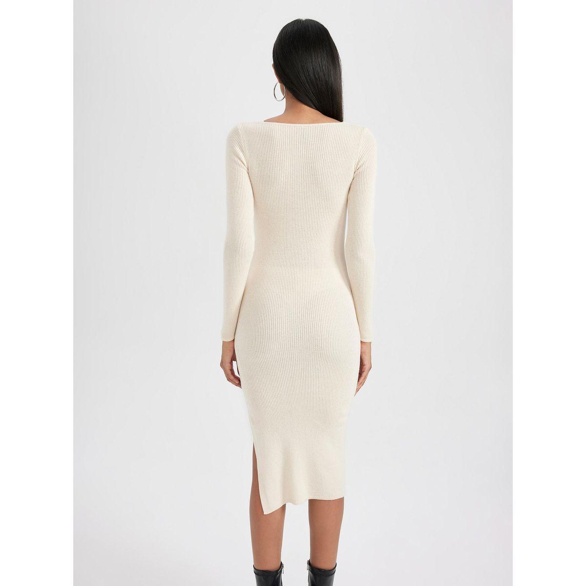 فستان ميدي بديكون بياقة واسعة وشق جانبي ديفاكتو × ستايلي-women-clothing-dresses-image-5