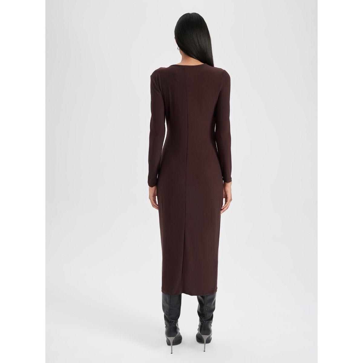 DeFacto X Styli  Solid Knot Front Detail Midi Dress with Split Hem-women-clothing-dresses-image-6