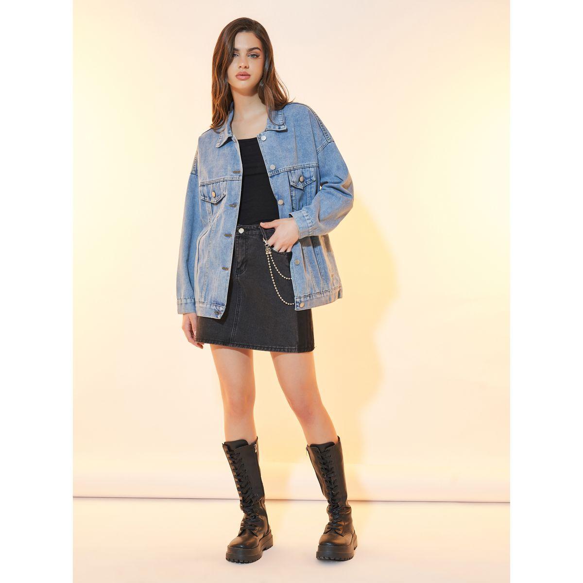 Styli Relaxed Fit Denim Jacket with Flap Pockets-women-winterwear-coatsandjackets-jackets-image-2