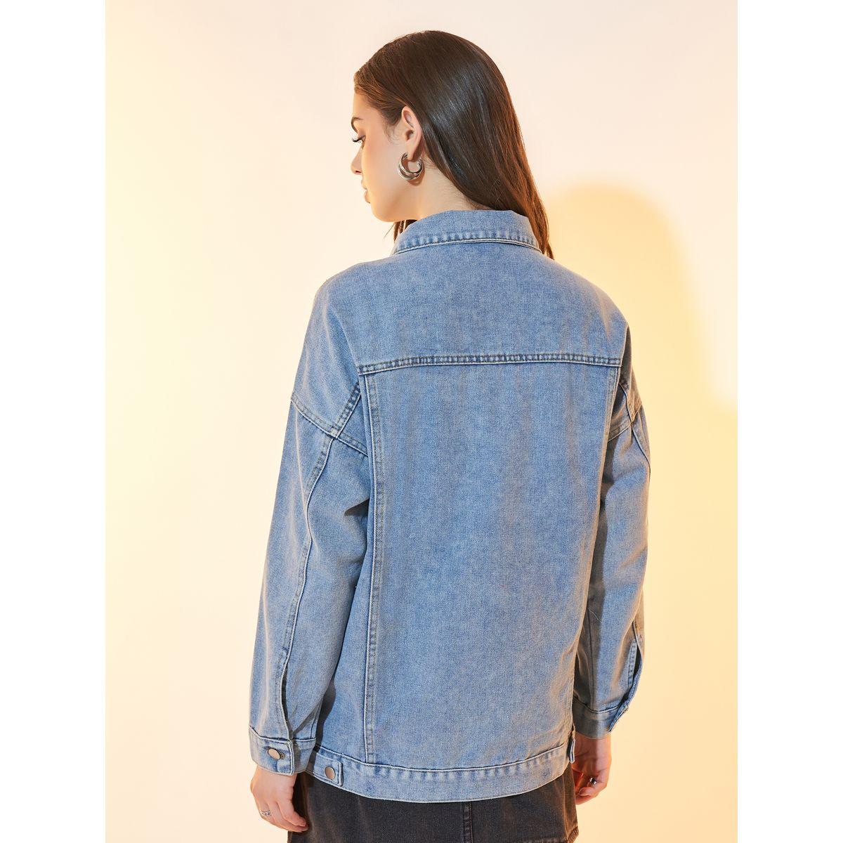 Styli Relaxed Fit Denim Jacket with Flap Pockets-women-winterwear-coatsandjackets-jackets-image-4
