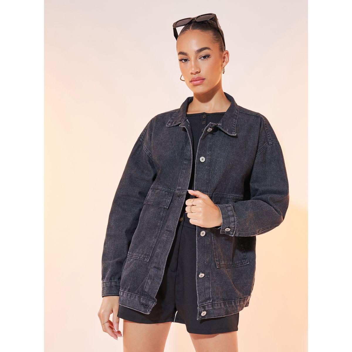 Styli Solid Pocket Detail Denim Jacket-women-winterwear-coatsandjackets-jackets-image-3