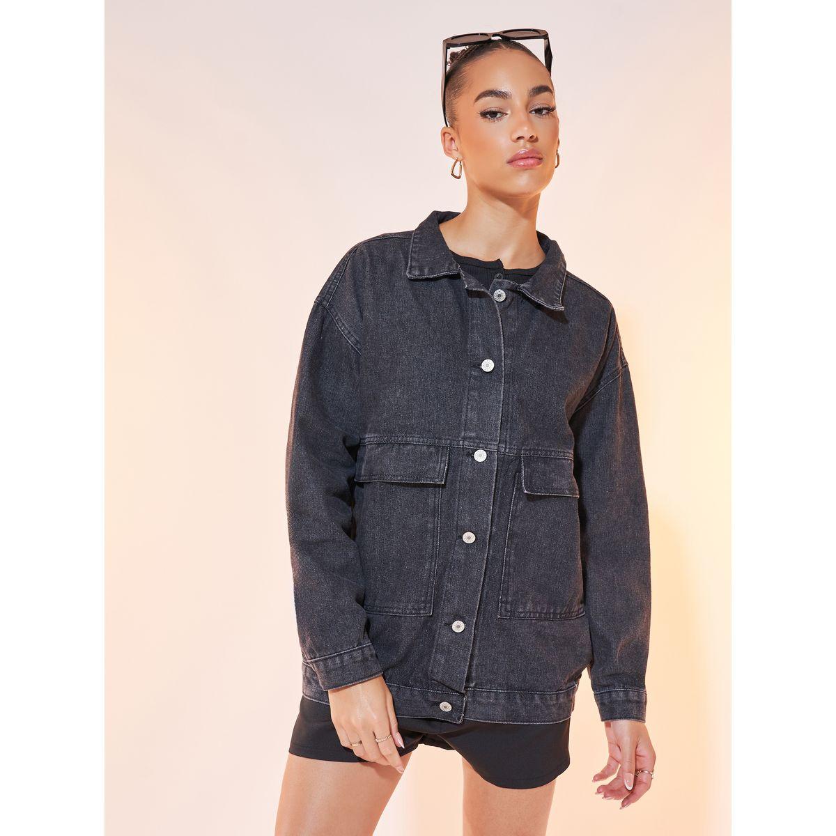 Styli Solid Pocket Detail Denim Jacket-women-winterwear-coatsandjackets-jackets-image-4