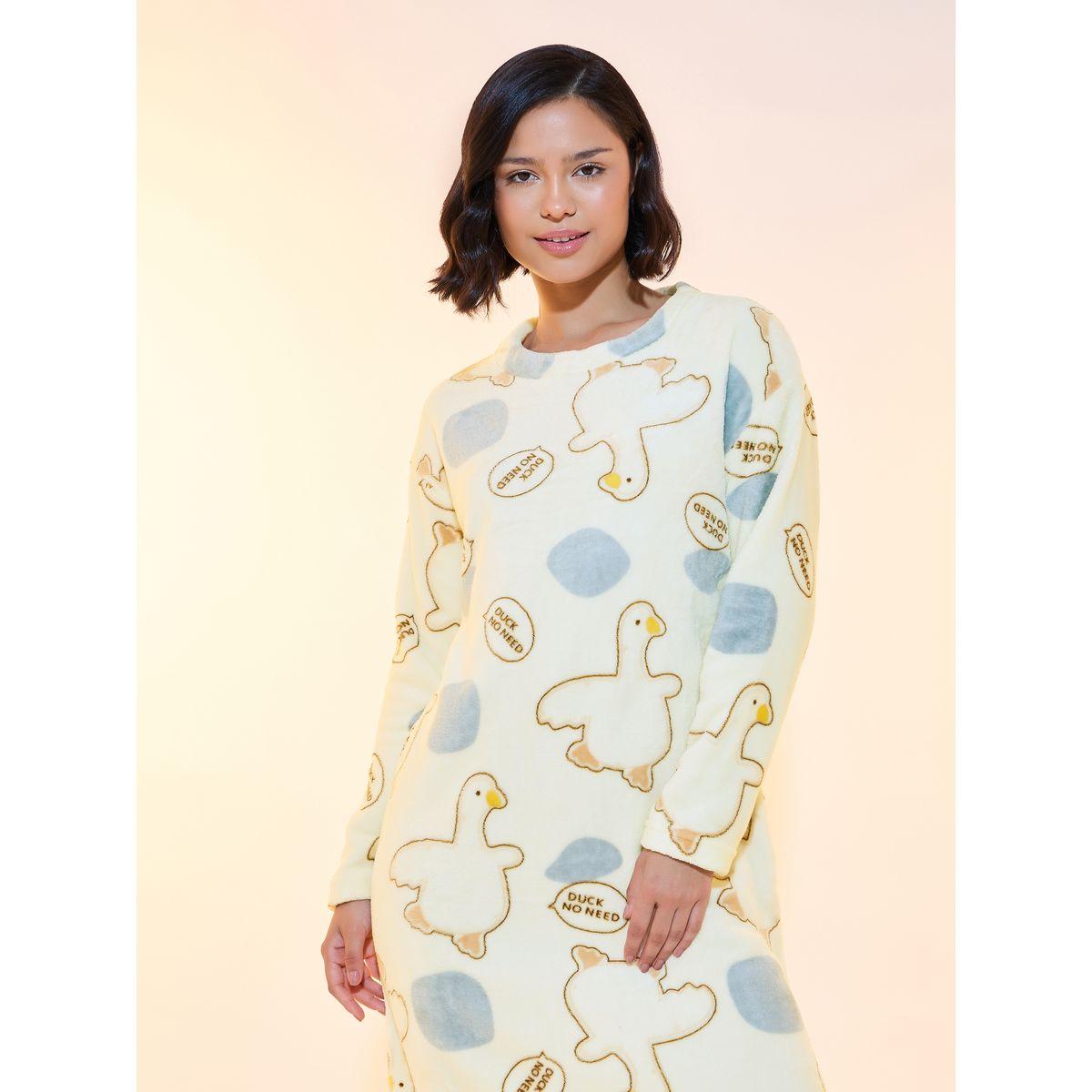 Styli All Over Printed Cute Duck Fleece Nightdress-women-clothing-nightwear-nighties-image-2