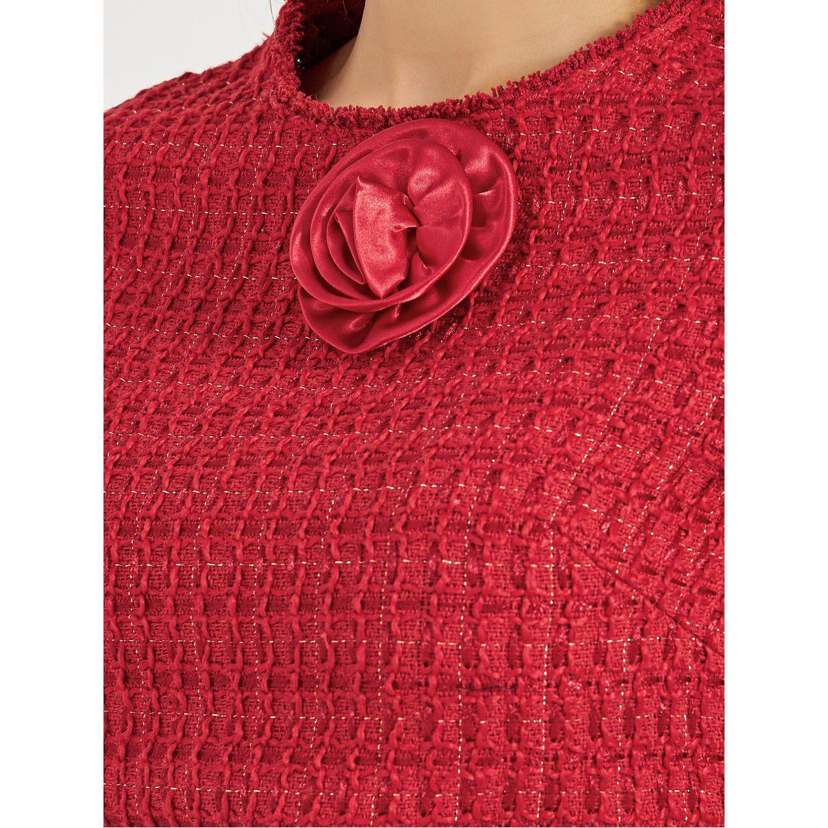 Styli Tweed Shift Mini Dress with Floral Corsage-women-clothing-dresses-image-3
