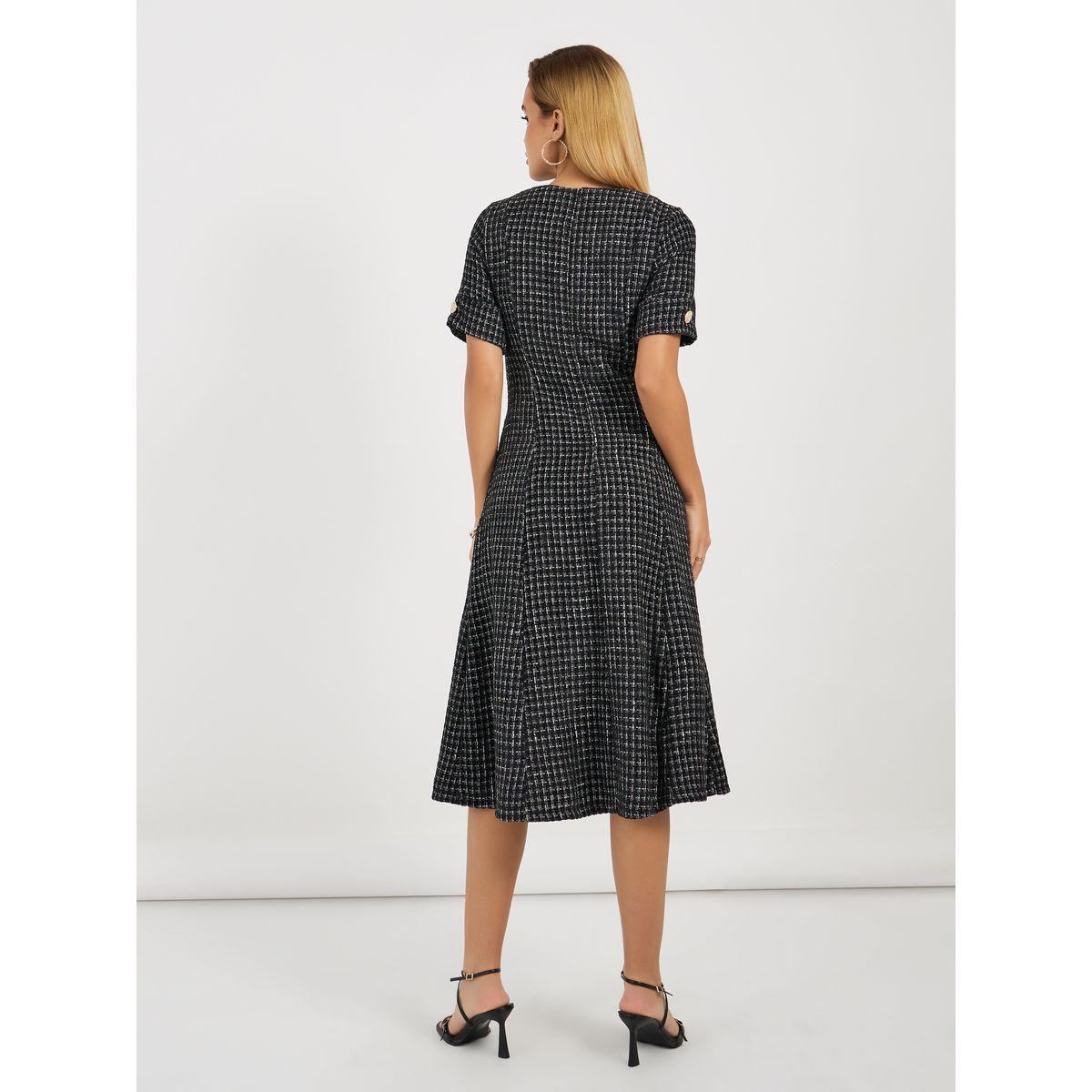 Styli Tweed A-Line Midi Dress with Button Detail-women-clothing-dresses-image-4