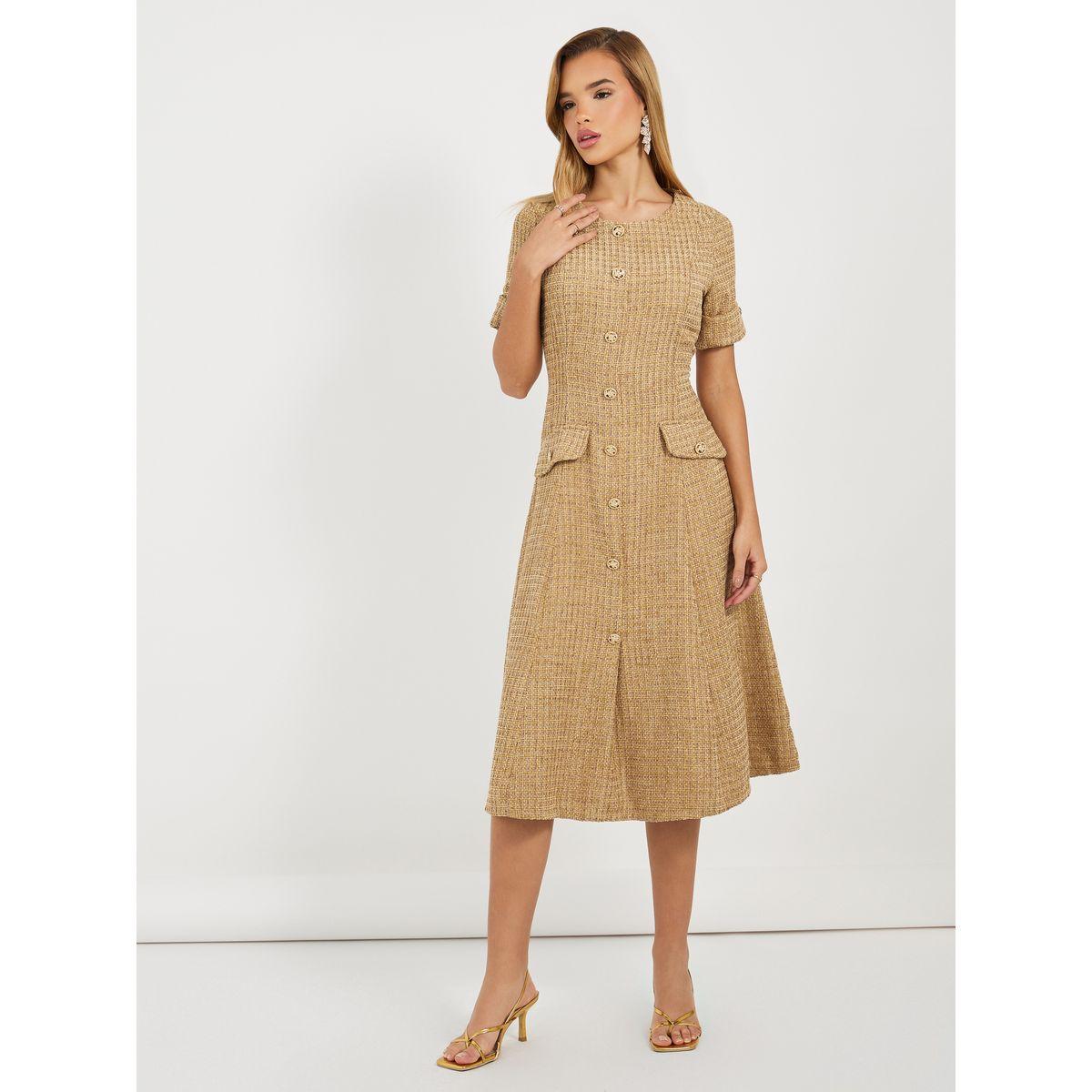 Styli Tweed A-Line Midi Dress with Button Detail-women-clothing-dresses-image-1