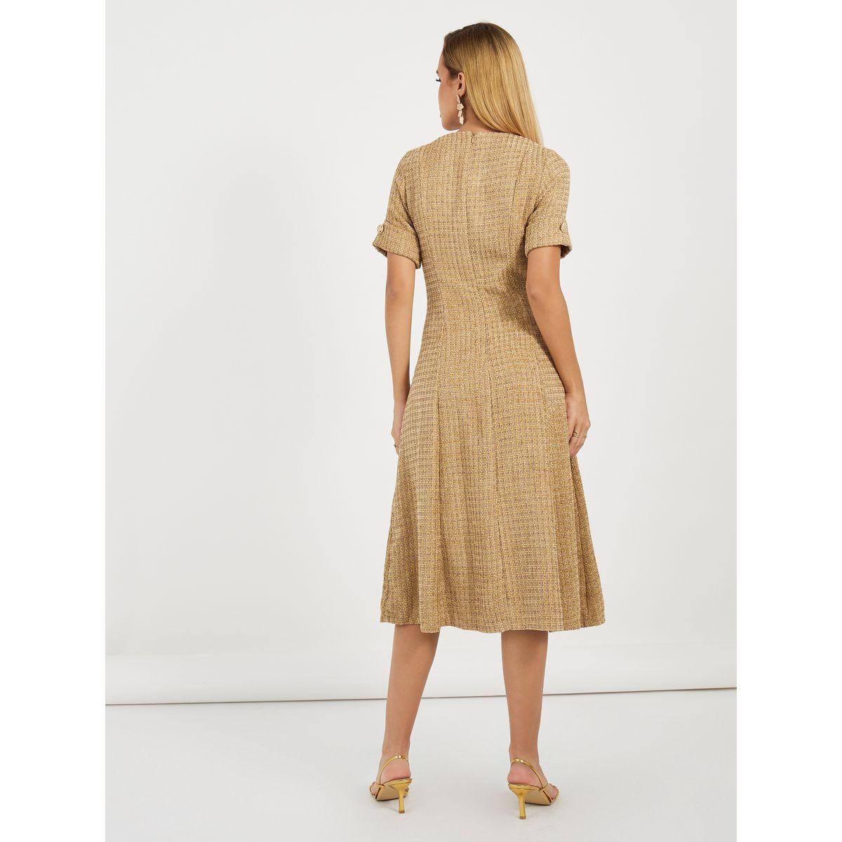 فستان ميدي تويد بحافة واسعة وأزرار-women-clothing-dresses-image-4