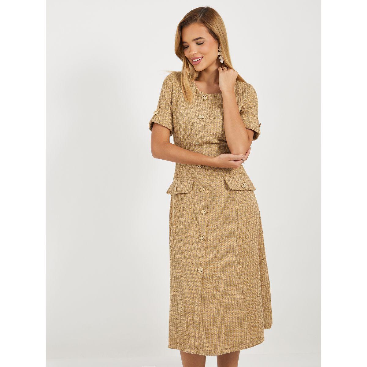 Styli Tweed A-Line Midi Dress with Button Detail-women-clothing-dresses-image-6