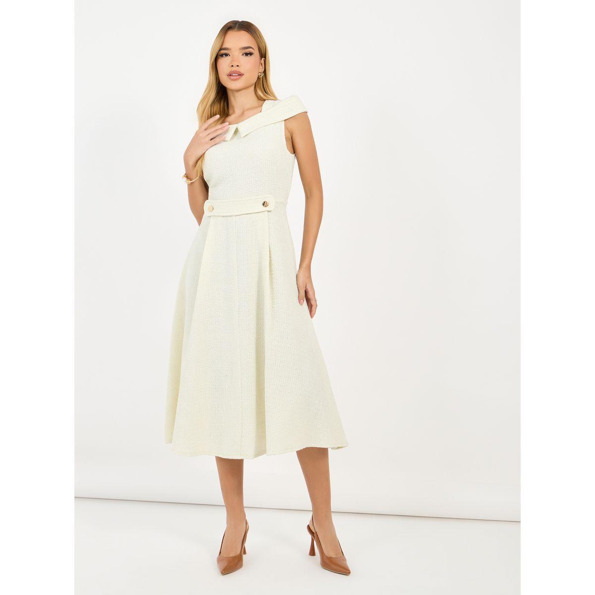 فستان ميدي بنسيج تويل وحافة واسعة-women-clothing-dresses-image-1