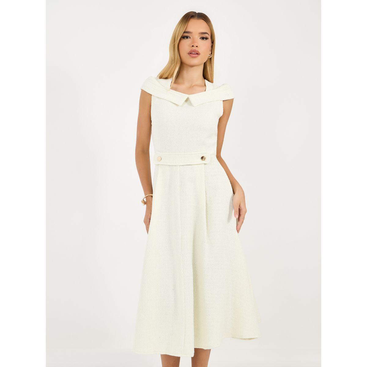 فستان ميدي بنسيج تويل وحافة واسعة-women-clothing-dresses-image-2