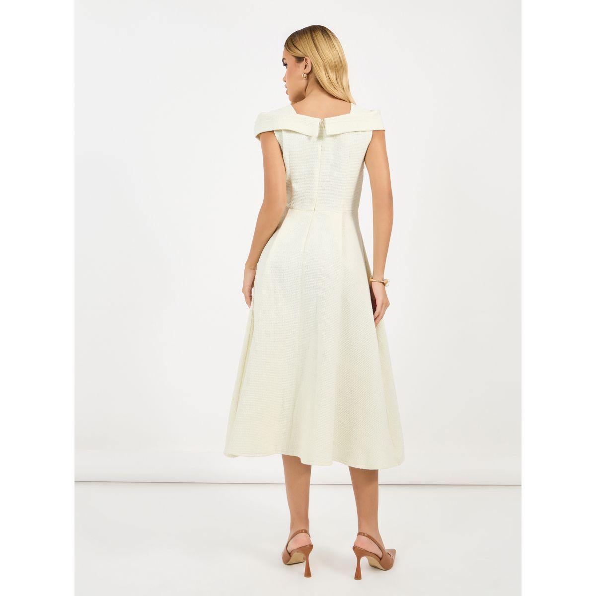 فستان ميدي بنسيج تويل وحافة واسعة-women-clothing-dresses-image-6