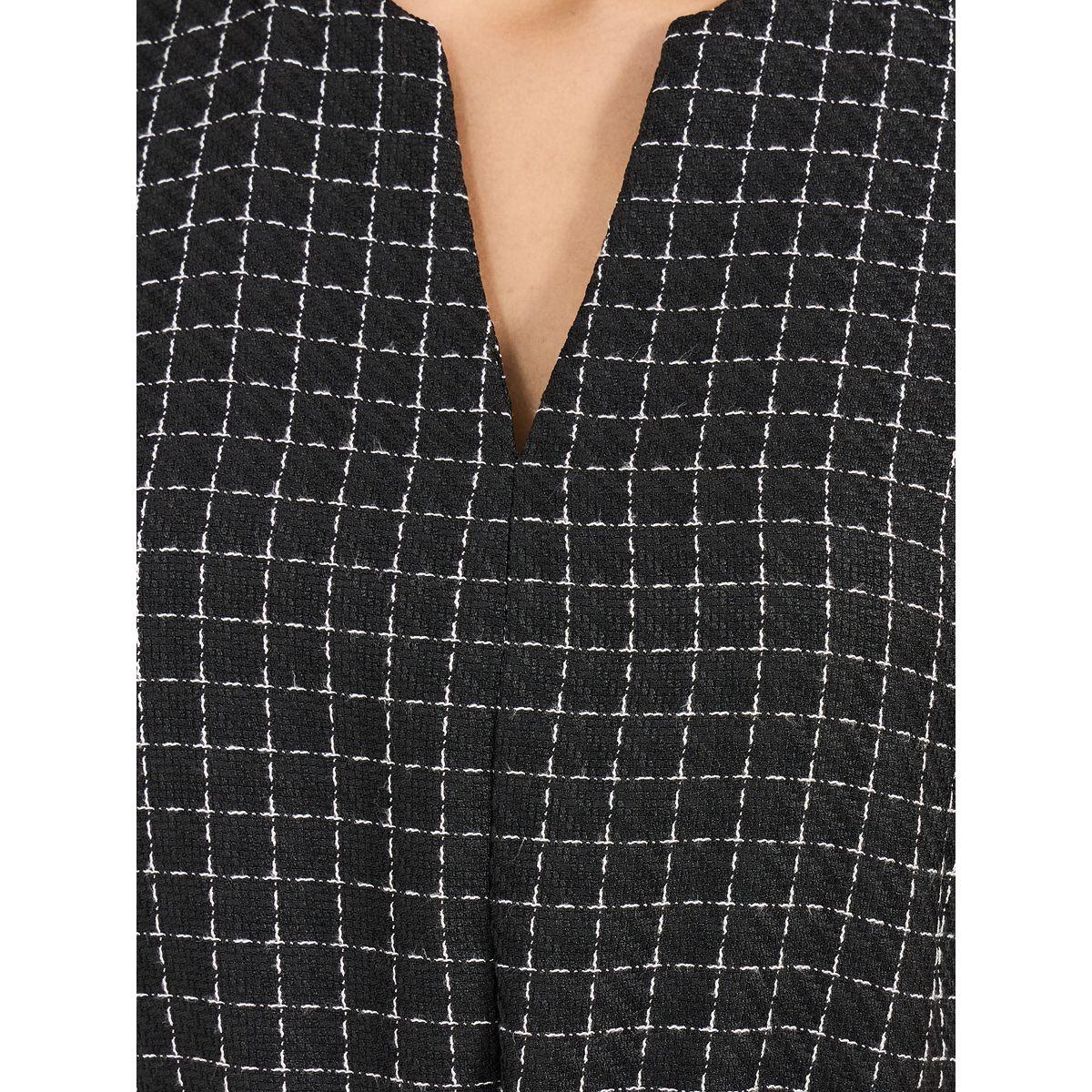 Styli Tweed Checked Sheath Midi Dress with Slit Hem-women-clothing-dresses-image-3