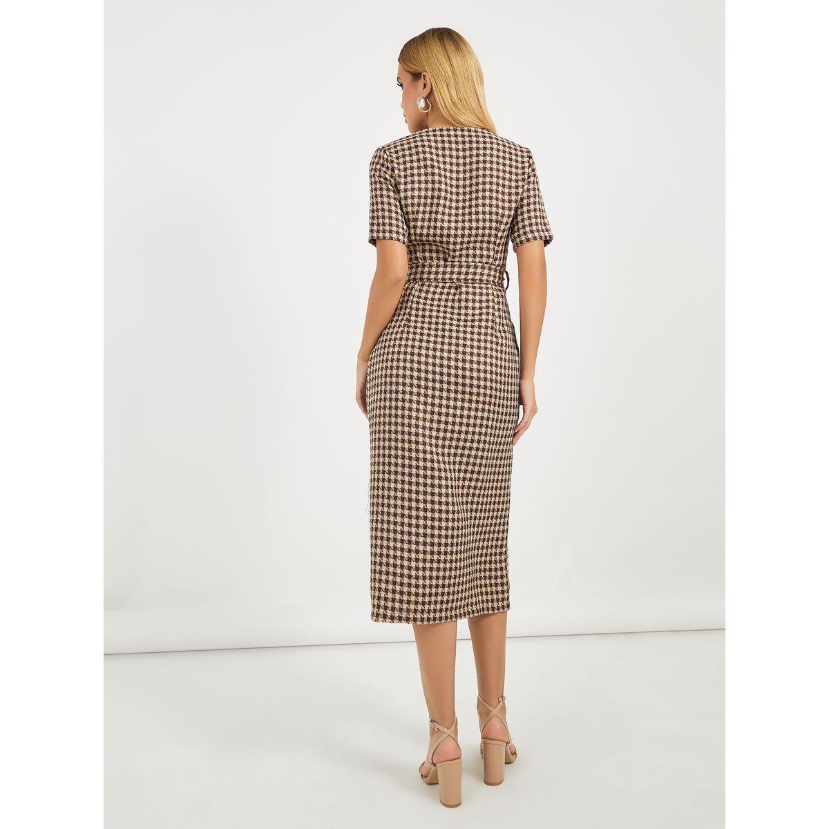 فستان ميدي بطبعة مربعات وأكمام قصيرة-women-clothing-dresses-image-6