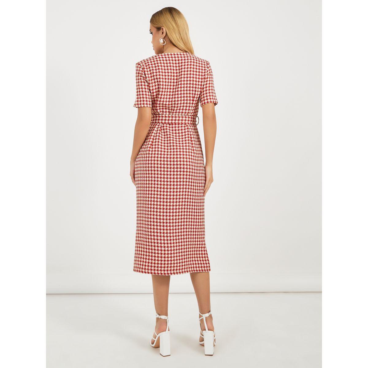 Styli Tweed Checked Sheath Midi Dress with Slit Hem-women-clothing-dresses-image-6