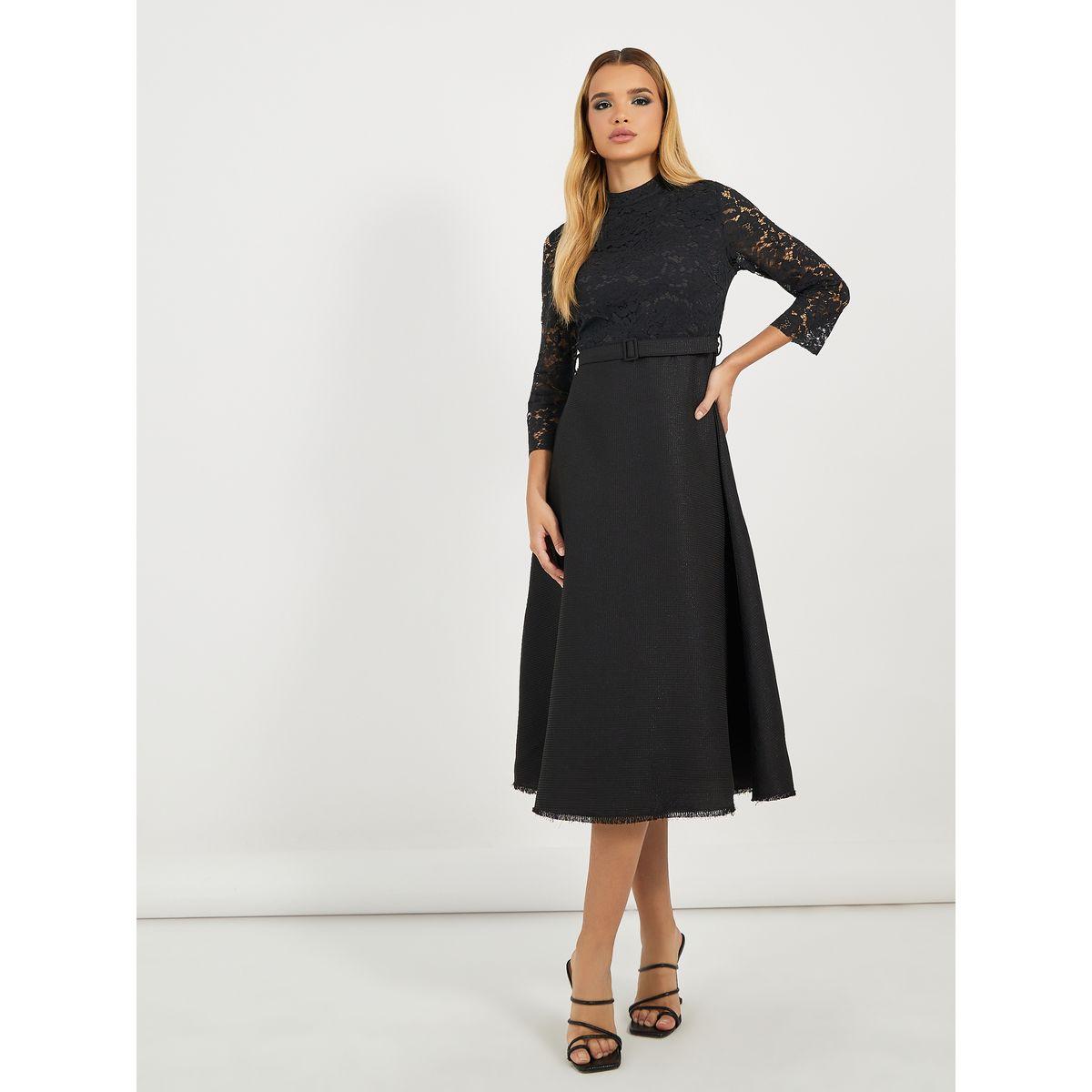 فستان ميدي بتفاصيل دانتيل وأكمام طويلة-women-clothing-dresses-image-1