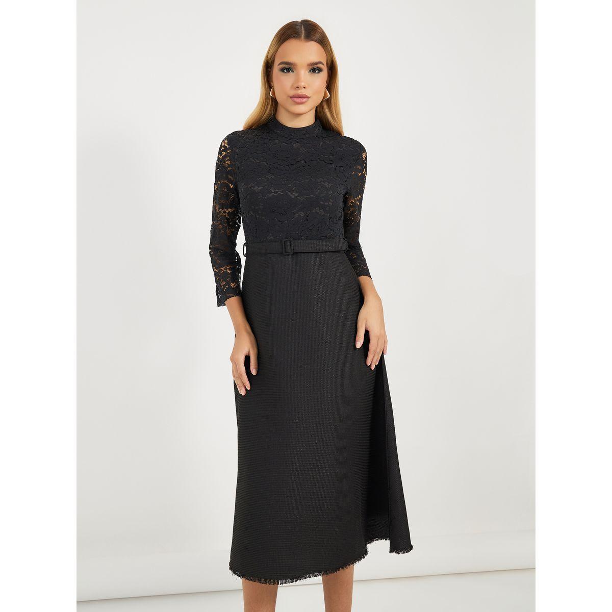 فستان ميدي بتفاصيل دانتيل وأكمام طويلة-women-clothing-dresses-image-2