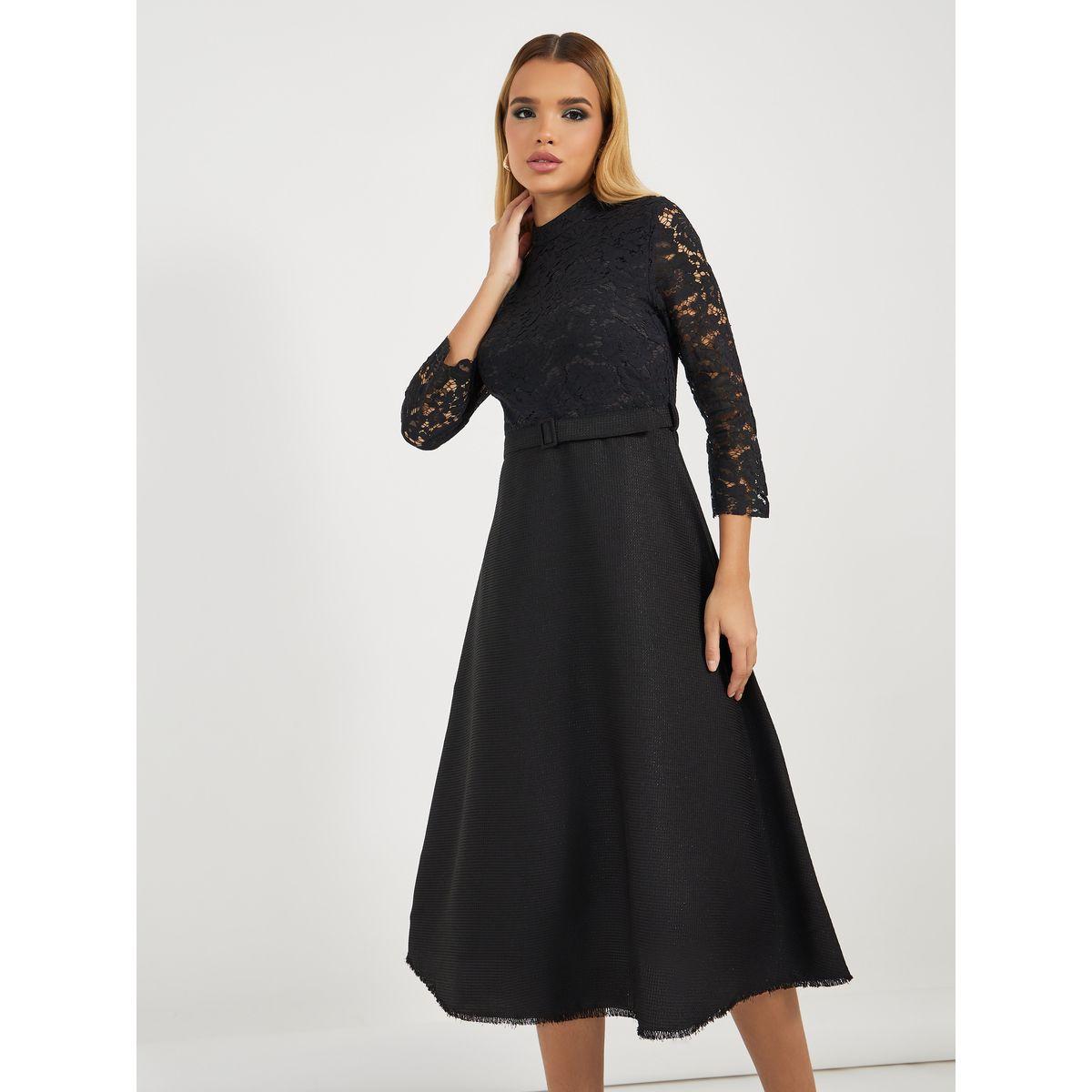 فستان ميدي بتفاصيل دانتيل وأكمام طويلة-women-clothing-dresses-image-4