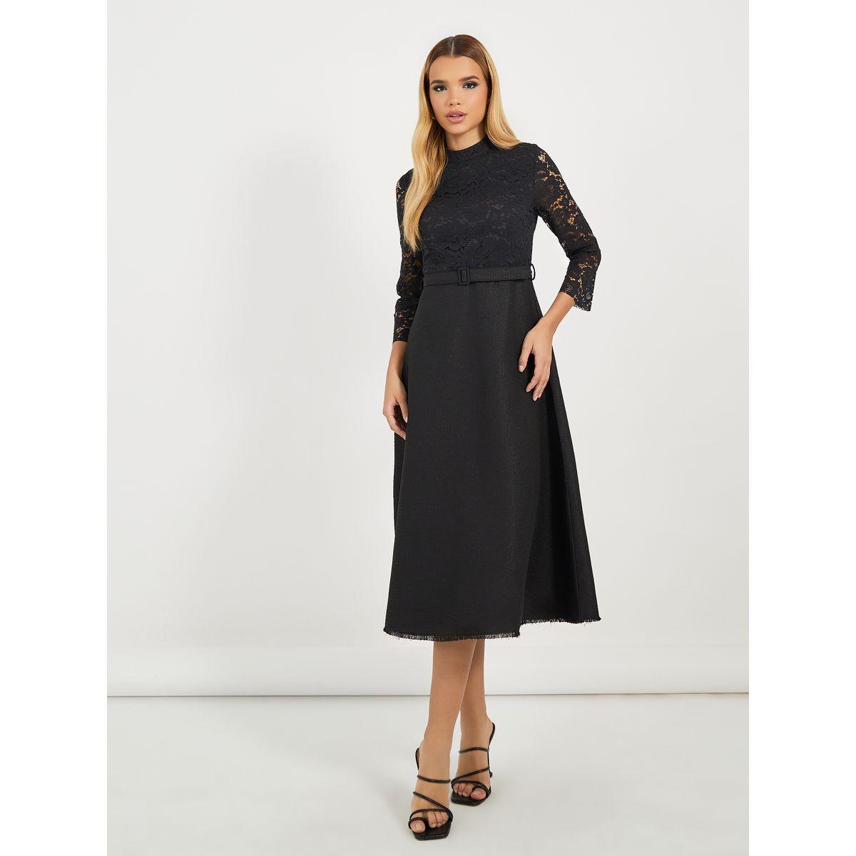 فستان ميدي بتفاصيل دانتيل وأكمام طويلة-women-clothing-dresses-image-5