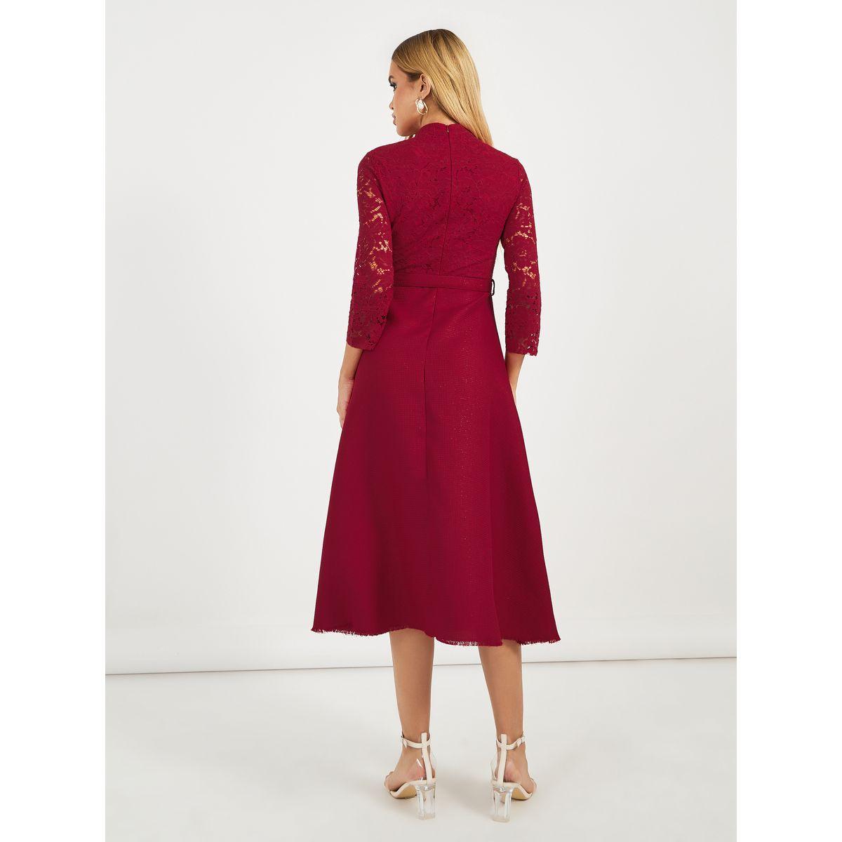 Styli Lace Insert Belted A-Line Midi Dress-women-clothing-dresses-image-6