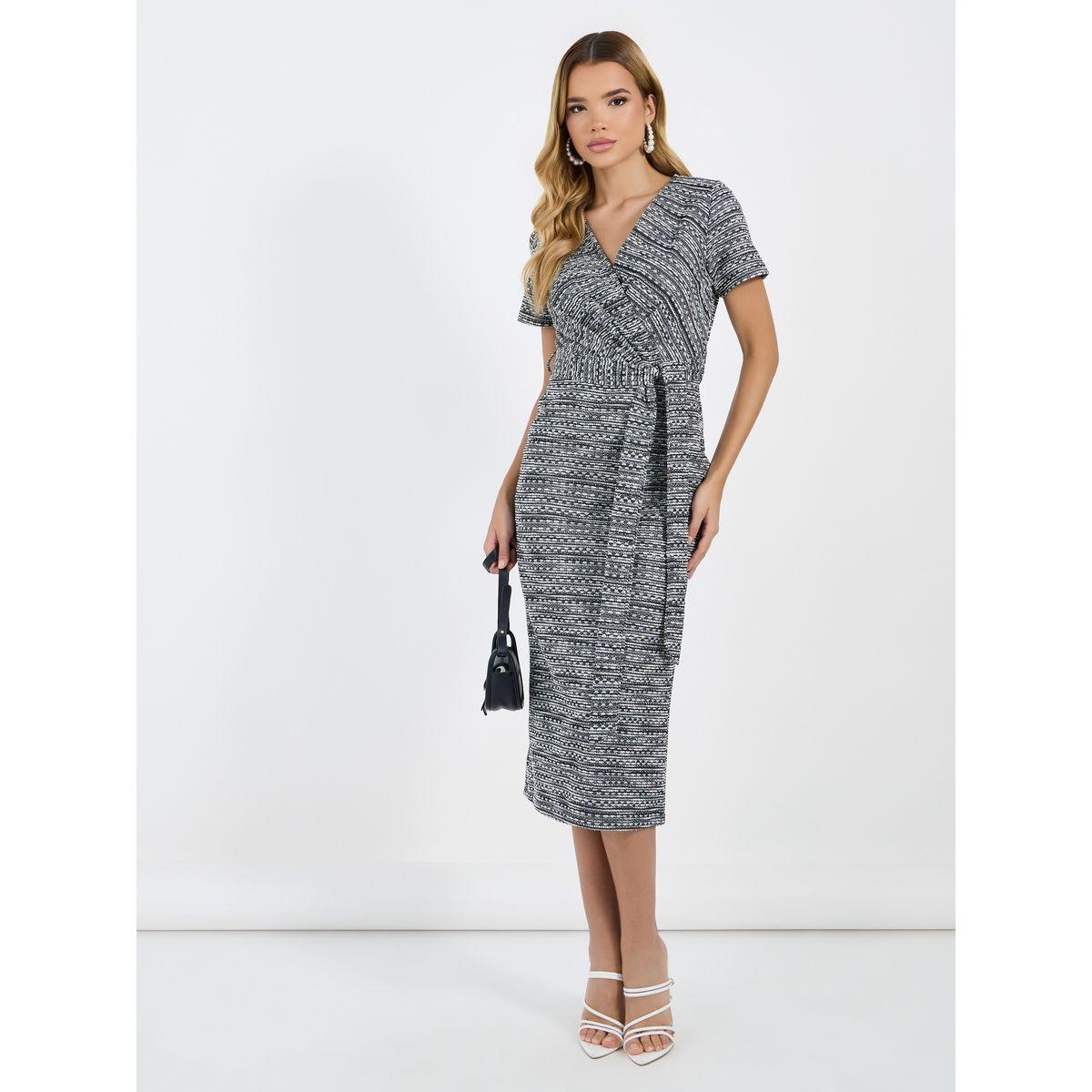 Styli Textured Short Sleeves Wrap Midi Dress-women-clothing-dresses-image-1