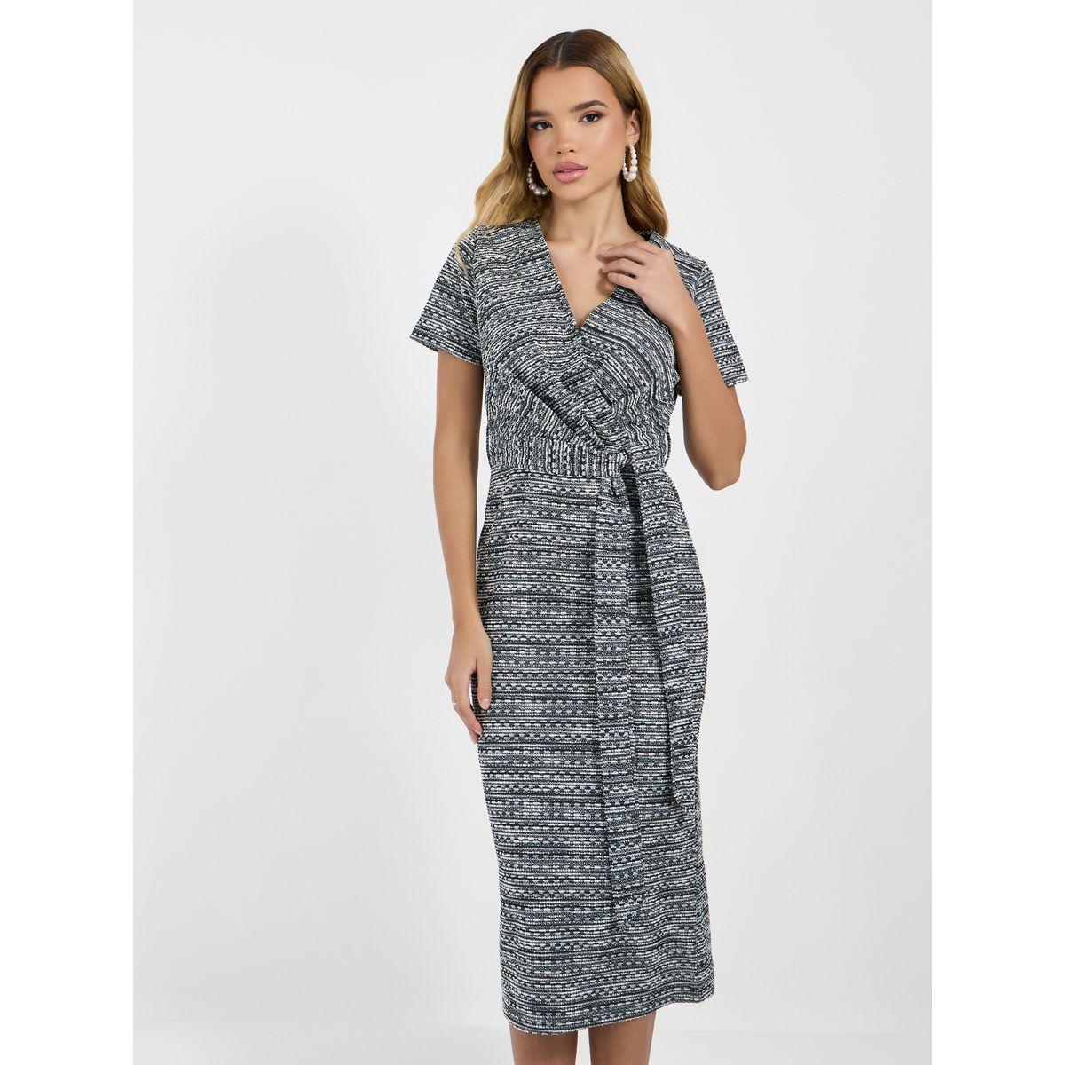 Styli Textured Short Sleeves Wrap Midi Dress-women-clothing-dresses-image-2