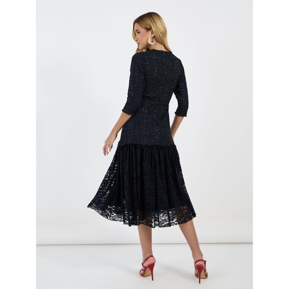 Styli Lace Insert 3/4th Sleeves A-Line Midi Dress-women-clothing-dresses-image-4