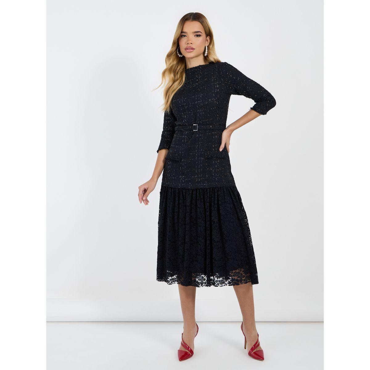 Styli Lace Insert 3/4th Sleeves A-Line Midi Dress-women-clothing-dresses-image-5