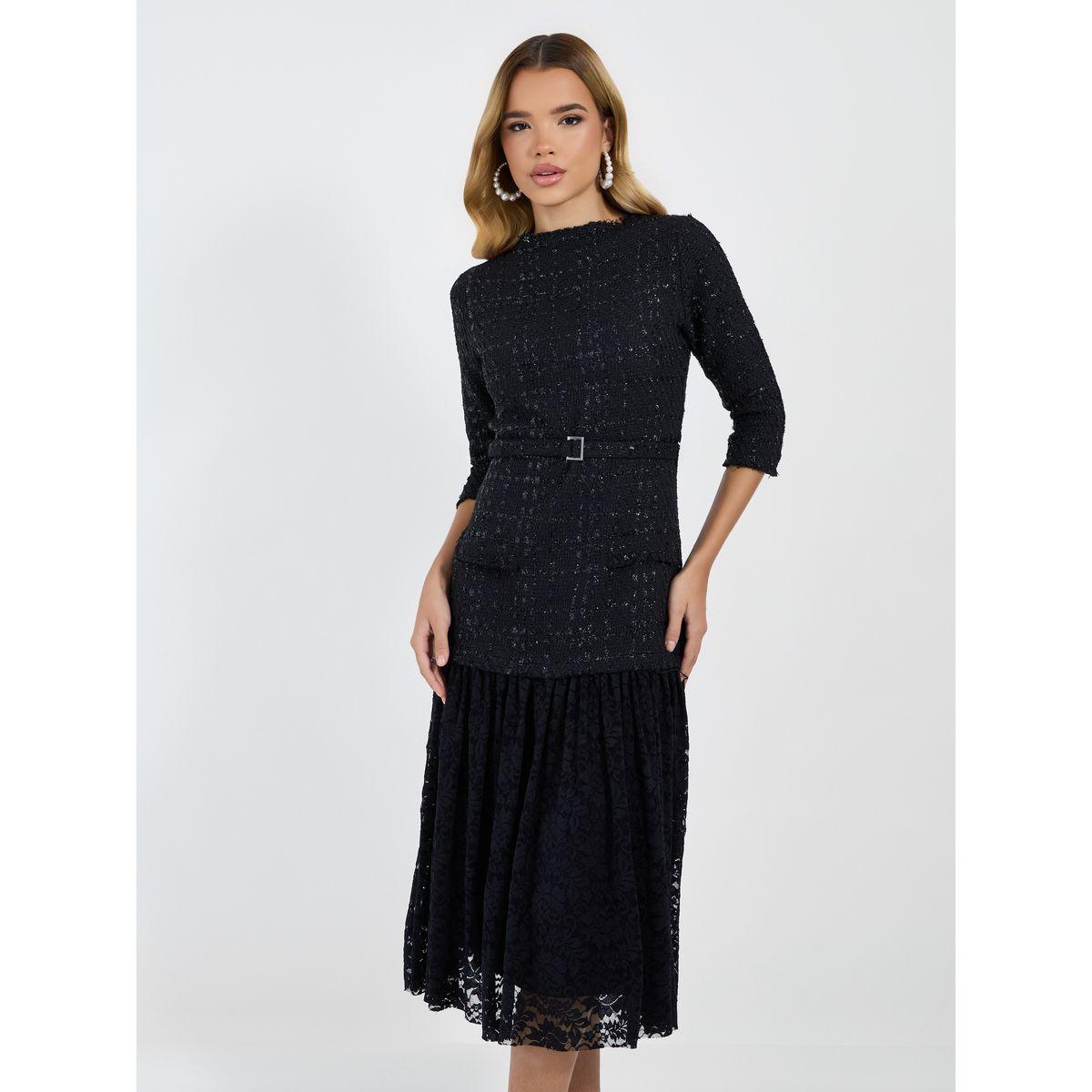 Styli Lace Insert 3/4th Sleeves A-Line Midi Dress-women-clothing-dresses-image-6