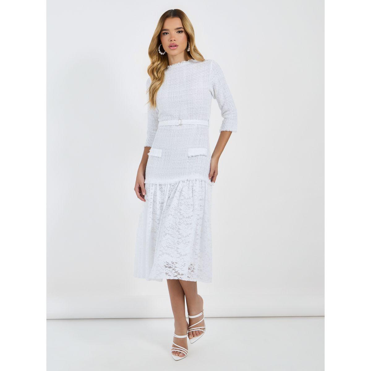 Styli Lace Insert 3/4th Sleeves A-Line Midi Dress-women-clothing-dresses-image-1
