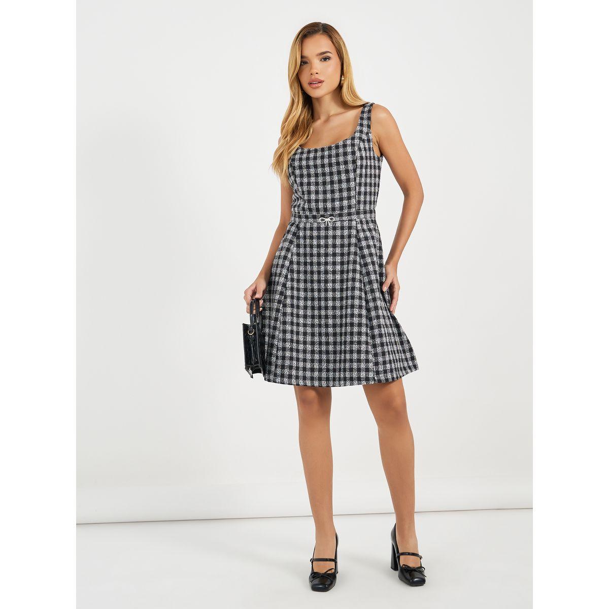 Styli Gingham Check Box Pleated Mini Dress-women-clothing-dresses-image-1