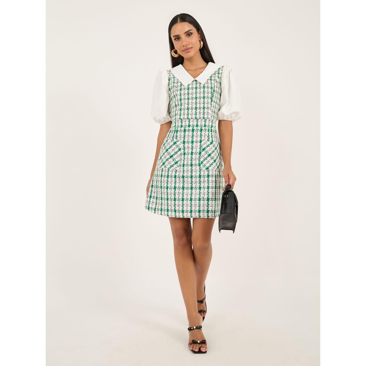 Styli Checked Pattern Tweed Mini Dress-women-clothing-dresses-image-2