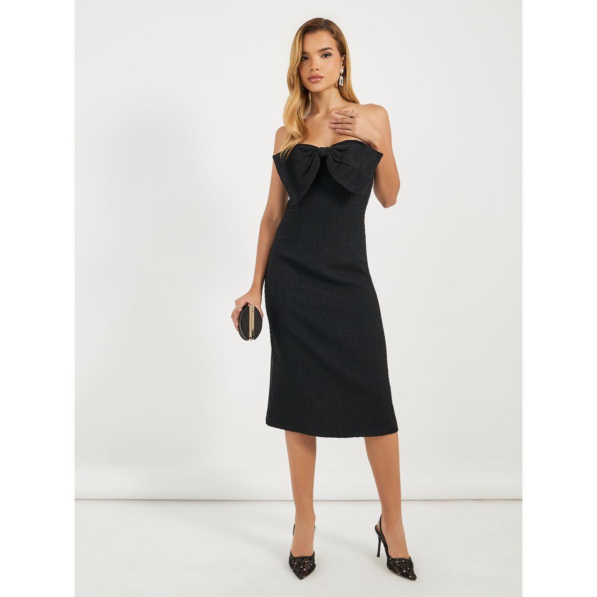 فستان ميدي تويد بياقة باندو وربطة فيونكة-women-clothing-dresses-image-4