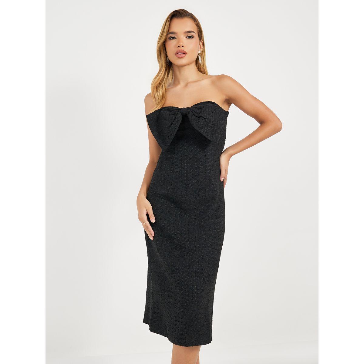 فستان ميدي تويد بياقة باندو وربطة فيونكة-women-clothing-dresses-image-5