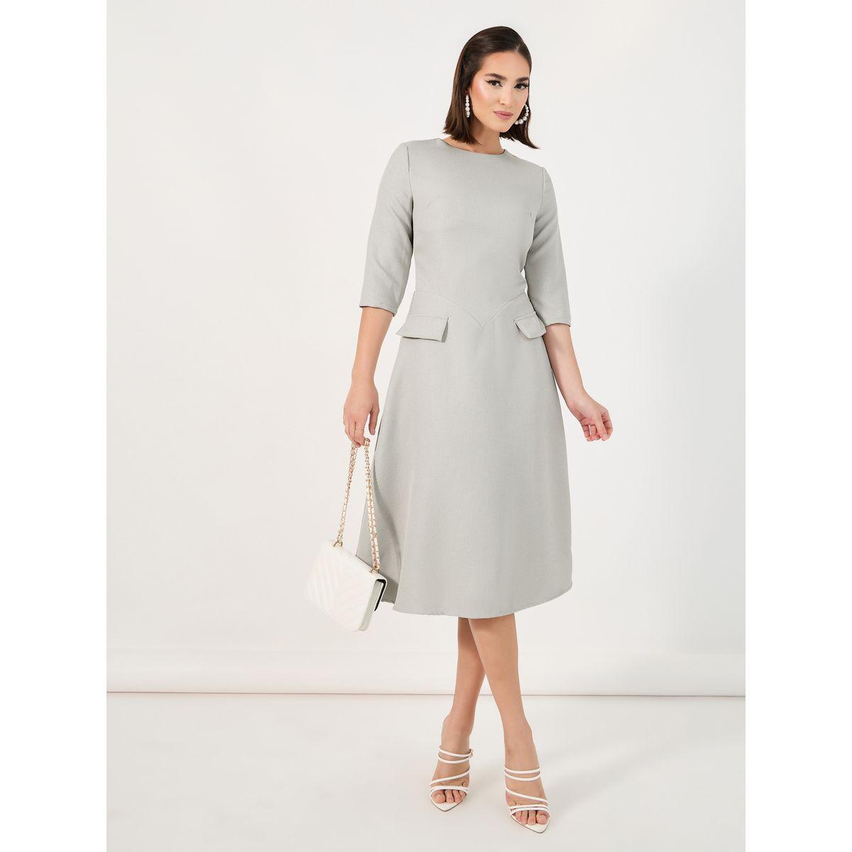 فستان ميدي بتفاصيل بارزة الملمس-women-clothing-dresses-image-1