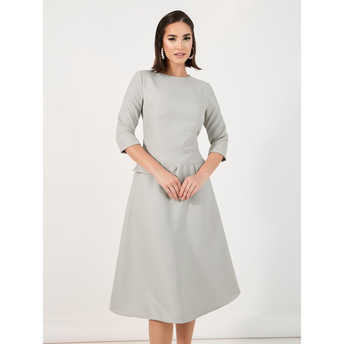 Styli Textured A-Line Midi Dress with Flap Detail-women-clothing-dresses-image-2