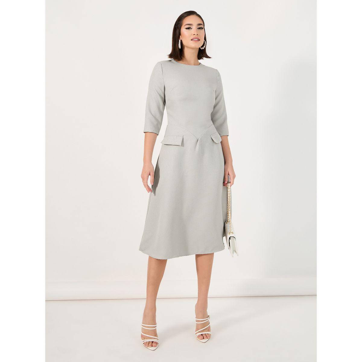 فستان ميدي بتفاصيل بارزة الملمس-women-clothing-dresses-image-4