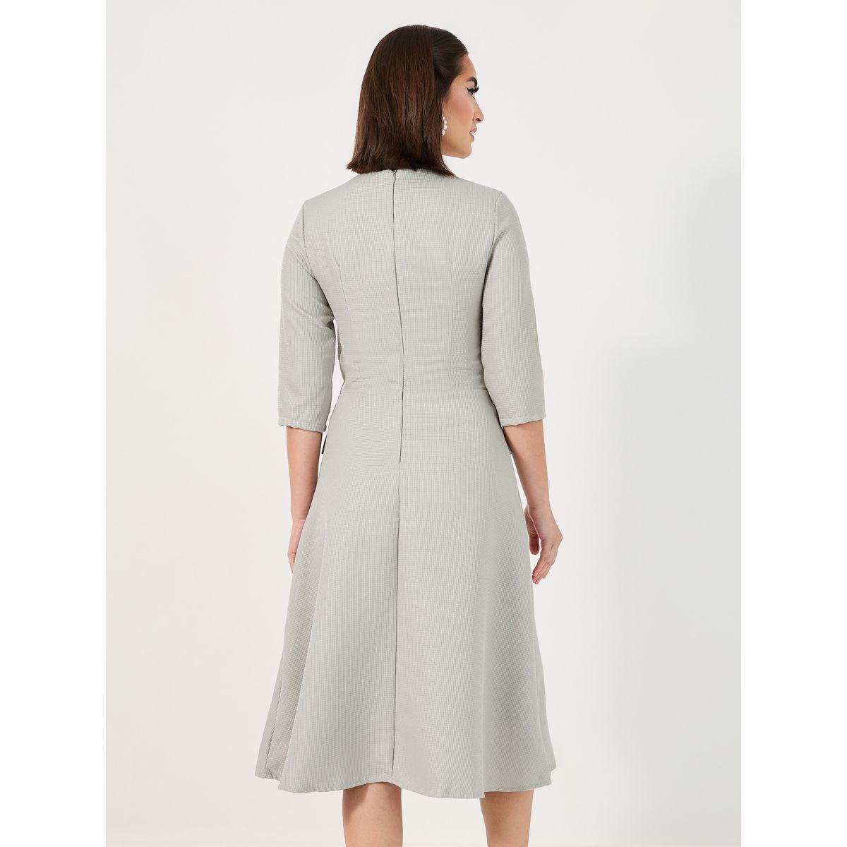 Styli Textured A-Line Midi Dress with Flap Detail-women-clothing-dresses-image-6