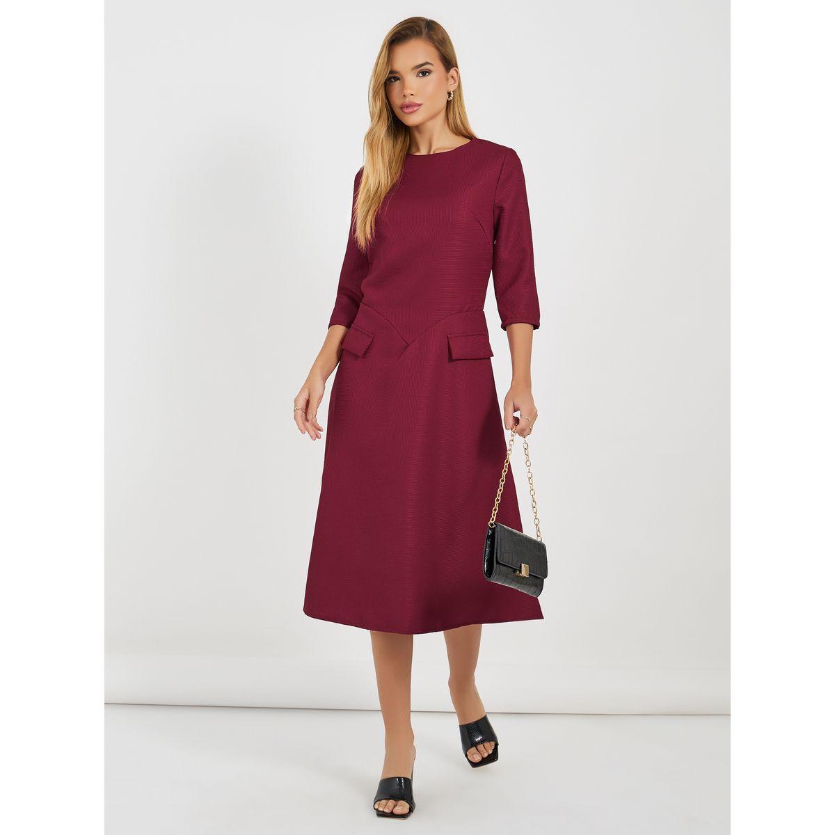 فستان ميدي بتفاصيل بارزة الملمس وحافة واسعة-women-clothing-dresses-image-1