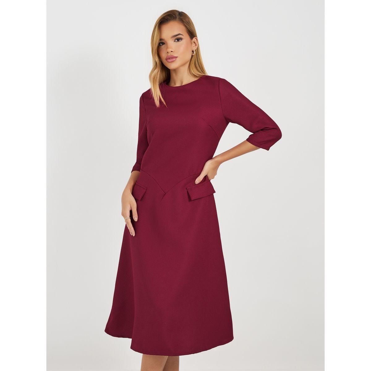 Styli Textured A-Line Midi Dress with Flap Detail-women-clothing-dresses-image-2