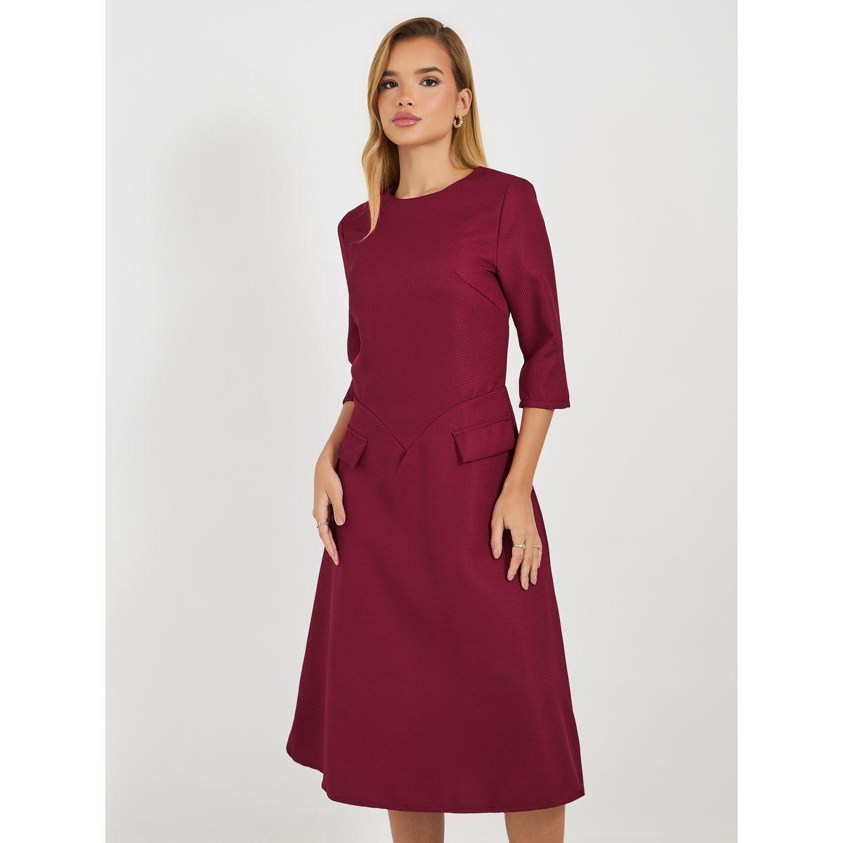Styli Textured A-Line Midi Dress with Flap Detail-women-clothing-dresses-image-6