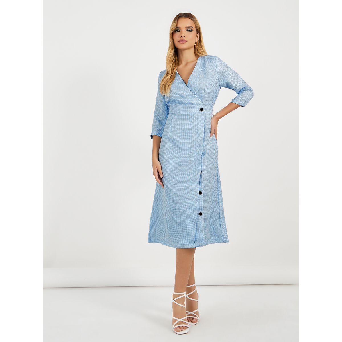 فستان ميدي تويد بنمط لف وأكمام 3/4-women-clothing-dresses-image-4