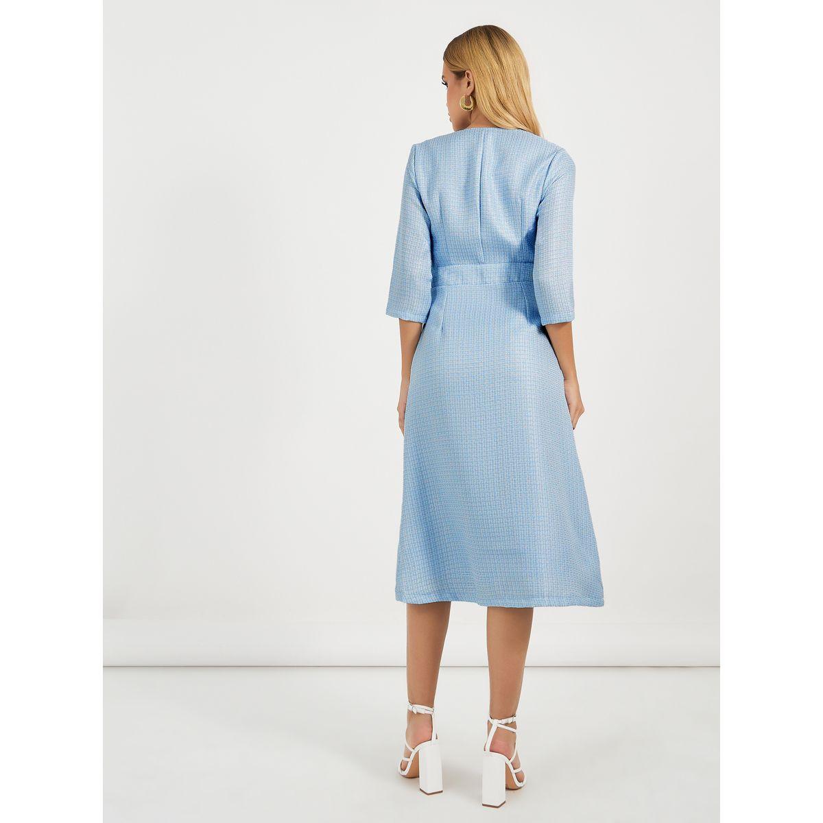 فستان ميدي تويد بنمط لف وأكمام 3/4-women-clothing-dresses-image-6