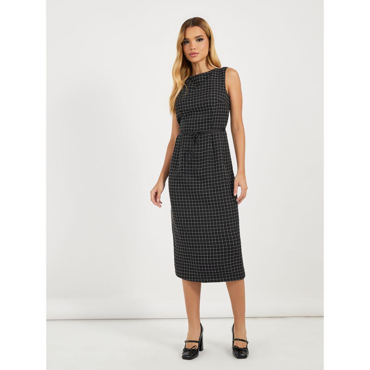 فستان ميدي ضيق بلا أكمام مع ياقة بنمط قارب-women-clothing-dresses-image-1