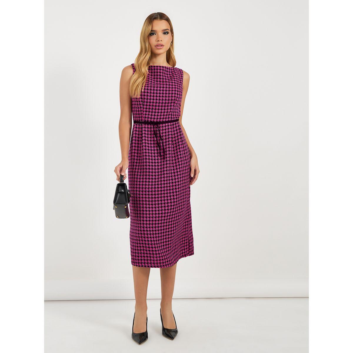Styli Checked Boat Neck Sleeveless Bodycon Midi Dress-women-clothing-dresses-image-1