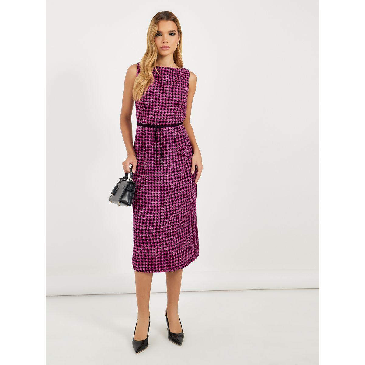 فستان ميدي بديكون بلا أكمام مع ياقة بنمط قارب-women-clothing-dresses-image-4