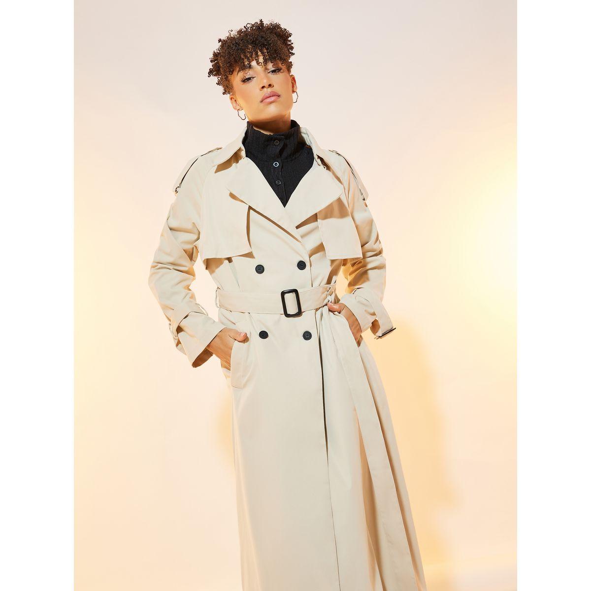 معطف ترنش بقصة عادية وصدر مزدوج مع حزام-women-clothing-coatsandjackets-coats-image-3