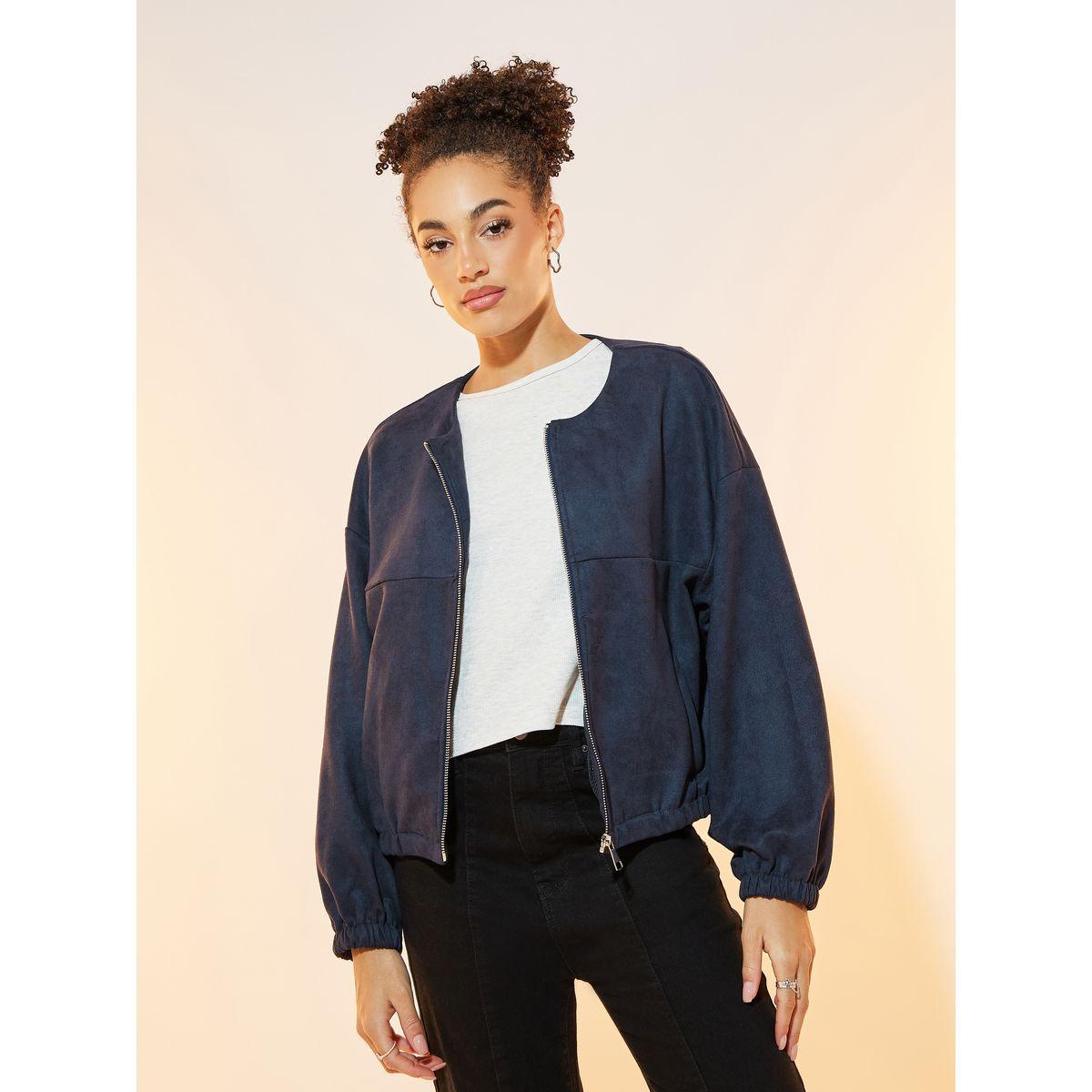 Styli Suede Look Front Zip Regular Fit Jacket-women-winterwear-coatsandjackets-jackets-image-3