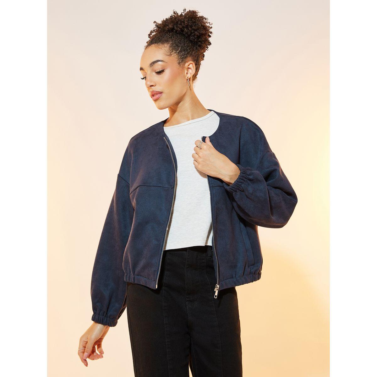 Styli Suede Look Front Zip Regular Fit Jacket-women-winterwear-coatsandjackets-jackets-image-4