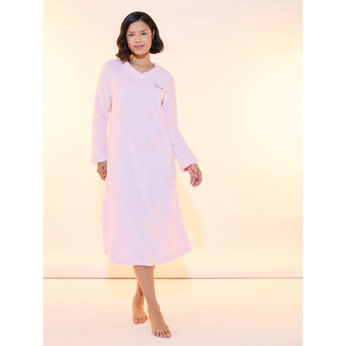 Styli Love Embroidery Detail Fleece Nightdress-women-clothing-nightwear-nighties-image-1
